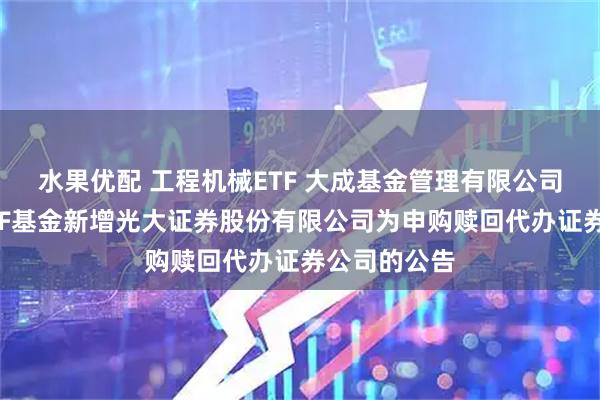 水果优配 工程机械ETF 大成基金管理有限公司旗下部分ETF基金新增光大证券股份有限公司为申购赎回代办证券公司的公告